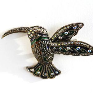 Beautiful Ornate Hummingbird Brooch Pin Enamel Multicoloured Summer jewe…